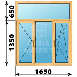 Трехстворчатое окно с глухой фрамугой из сосны 1650×2000 П-Г-ПО ОА-43483