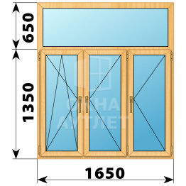Трехстворчатое окно с глухой фрамугой из сосны 1650×2000 ПО-П-П ОА-43566