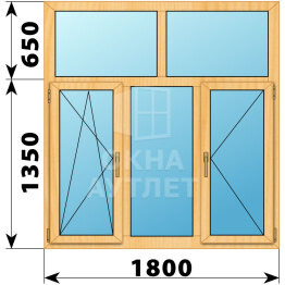 Трехстворчатое окно с глухой фрамугой из сосны 1800×2000 ПО-Г-П ОА-43554
