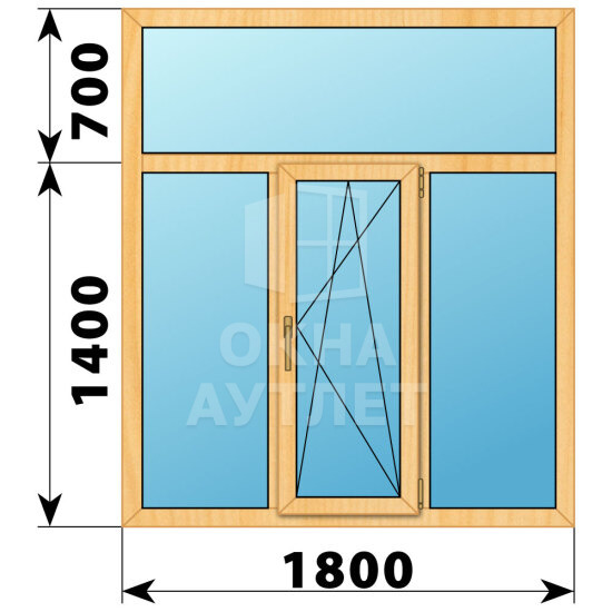 Трехстворчатое окно с глухой фрамугой из сосны 1800×2100 Г-ПО-Г ОА-42769