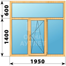 Трехстворчатое окно с глухой фрамугой из сосны 1950×2000 Г-ПО-Г ОА-43500