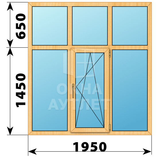 Трехстворчатое окно с глухой фрамугой из сосны 1950×2100 Г-ПО-Г ОА-41113