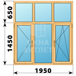 Трехстворчатое окно с глухой фрамугой из сосны 1950×2100 П-Г-ПО ОА-43632
