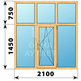 Трехстворчатое окно с глухой фрамугой из сосны 2100×2200 Г-ПО-Г ОА-43613