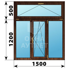 Трехстворчатое окно с откидной фрамугой из дуба 1500×1700 Г-ПО-Г ОА-50783