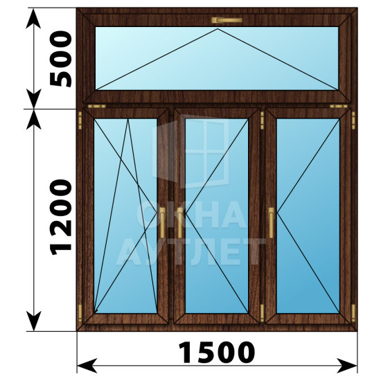 Трехстворчатое окно с откидной фрамугой из дуба 1500×1700 ПО-П-П ОА-51224