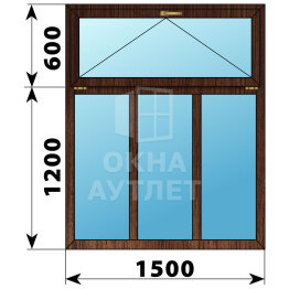 Трехстворчатое окно с откидной фрамугой из дуба 1500×1800 Г-Г-Г ОА-47223