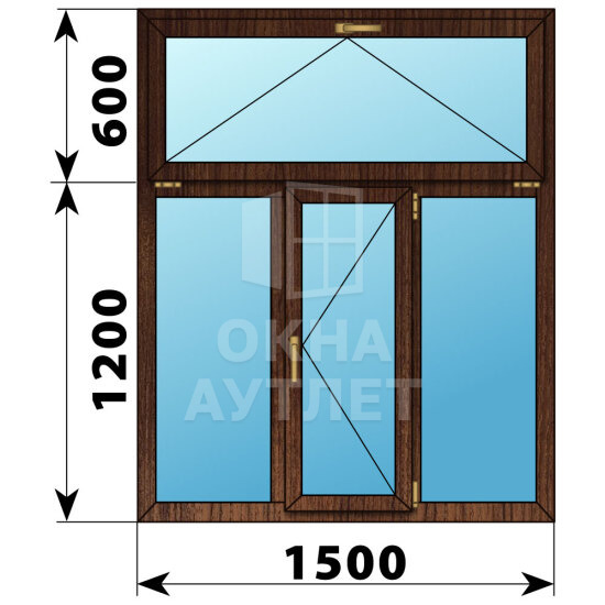 Трехстворчатое окно с откидной фрамугой из дуба 1500×1800 Г-П-Г ОА-47646