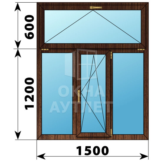 Трехстворчатое окно с откидной фрамугой из дуба 1500×1800 Г-ПО-Г ОА-50870