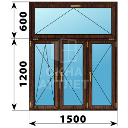 Трехстворчатое окно с откидной фрамугой из дуба 1500×1800 ПО-П-П ОА-51287