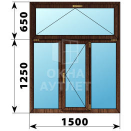 Трехстворчатое окно с откидной фрамугой из дуба 1500×1900 Г-П-Г ОА-50945