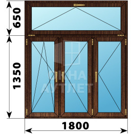 Трехстворчатое окно с откидной фрамугой из дуба 1800×2000 ПО-П-П ОА-48741