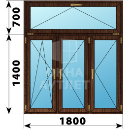 Трехстворчатое окно с откидной фрамугой из дуба 1800×2100 ПО-П-П ОА-48789
