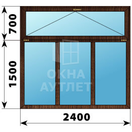 Трехстворчатое окно с откидной фрамугой из дуба 2400×2200 Г-Г-Г ОА-51422
