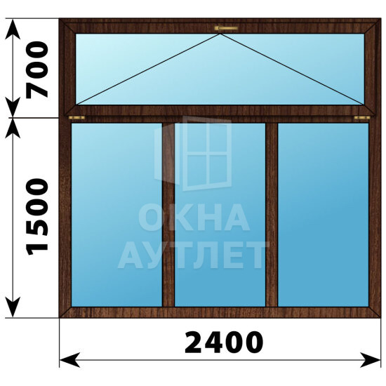 Трехстворчатое окно с откидной фрамугой из дуба 2400×2200 Г-Г-Г ОА-51422