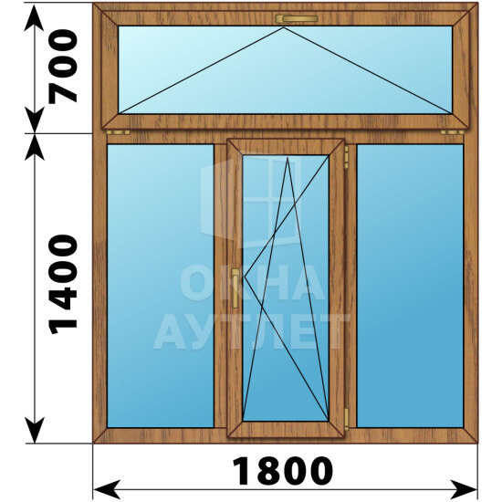 Трехстворчатое окно с откидной фрамугой из лиственницы 1800×2100 Г-ПО-Г ОА-50762