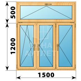 Трехстворчатое окно с откидной фрамугой из сосны 1500×1700 ПО-П-П ОА-42736