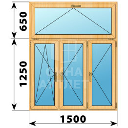 Трехстворчатое окно с откидной фрамугой из сосны 1500×1900 ПО-П-П ОА-42823