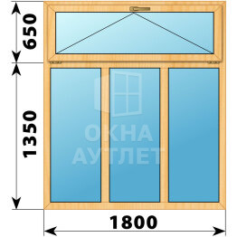 Трехстворчатое окно с откидной фрамугой из сосны 1800×2000 Г-Г-Г ОА-42691