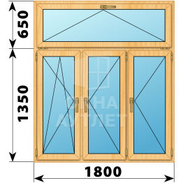 Трехстворчатое окно с откидной фрамугой из сосны 1800×2000 ПО-П-П ОА-42970