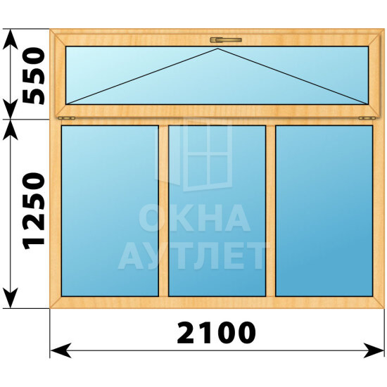 Трехстворчатое окно с откидной фрамугой из сосны 2100×1800 Г-Г-Г ОА-43480