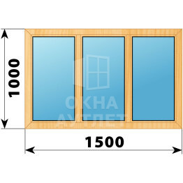 Трехстворчатое окно из сосны 1500×1000 Г-Г-Г ОА-41116