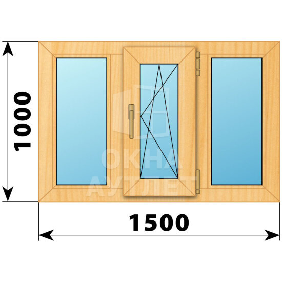 Трехстворчатое окно из сосны 1500×1000 Г-ПО-Г ОА-42094