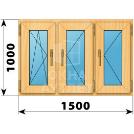 Трехстворчатое окно из сосны 1500×1000 ПO-П-П ОА-42388