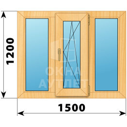 Трехстворчатое окно из сосны 1500×1200 Г-ПО-Г ОА-42217