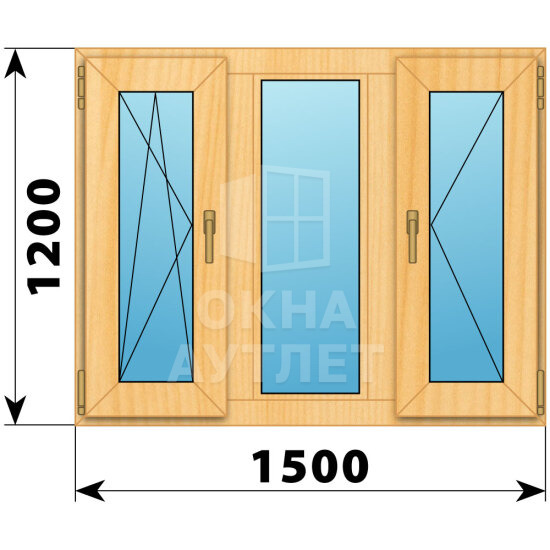 Трехстворчатое окно из сосны 1500×1200 ПO-Г-П ОА-42370