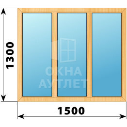 Трехстворчатое окно из сосны 1500×1300 Г-Г-Г ОА-41989