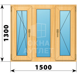 Трехстворчатое окно из сосны 1500×1300 ПO-Г-П ОА-42427