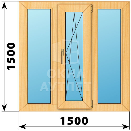 Трехстворчатое окно из сосны 1500×1500 Г-ПО-Г ОА-42409