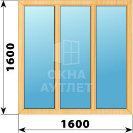 Трехстворчатое окно из сосны 1600×1600 Г-Г-Г ОА-42181