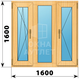 Трехстворчатое окно из сосны 1600×1600 ПO-Г-П ОА-43440