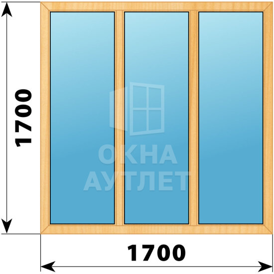 Трехстворчатое окно из сосны 1700×1700 Г-Г-Г ОА-42277