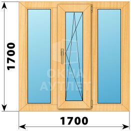 Трехстворчатое окно из сосны 1700×1700 Г-ПО-Г ОА-42586