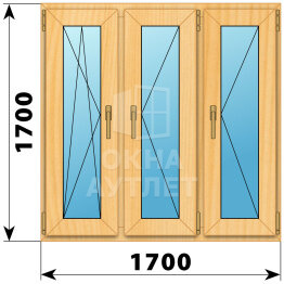 Трехстворчатое окно из сосны 1700×1700 ПO-П-П ОА-42871