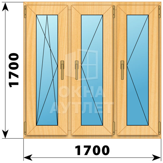 Трехстворчатое окно из сосны 1700×1700 ПO-П-П ОА-42871