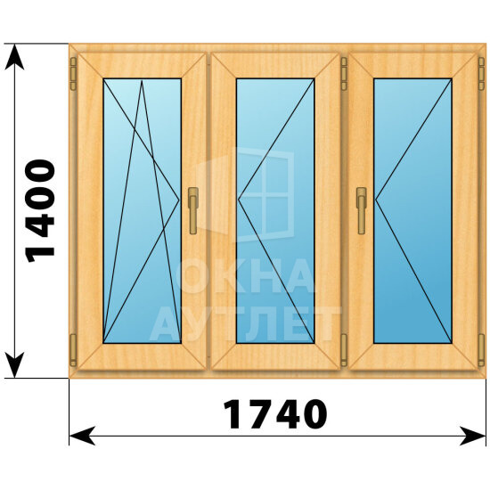 Трехстворчатое окно из сосны 1740×1400 ПO-П-П ОА-43477