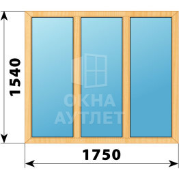 Трехстворчатое окно из сосны 1750×1540 Г-Г-Г ОА-42199