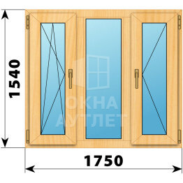 Трехстворчатое окно из сосны 1750×1540 ПO-Г-П ОА-42661