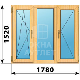 Трехстворчатое окно из сосны 1780×1520 ПO-Г-П ОА-42658