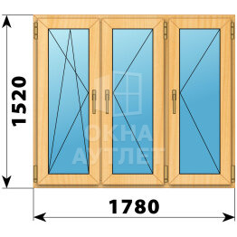 Трехстворчатое окно из сосны 1780×1520 ПO-П-П ОА-43503
