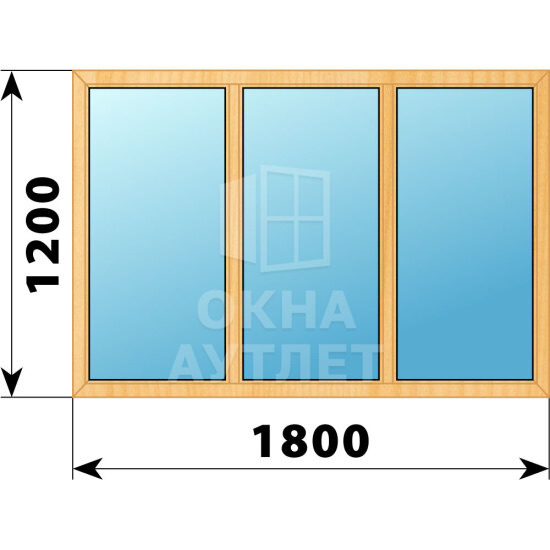 Трехстворчатое окно из сосны 1800×1200 Г-Г-Г ОА-42010