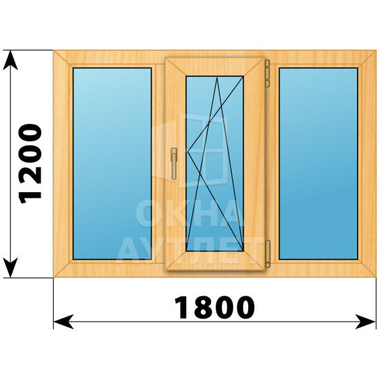 Трехстворчатое окно из сосны 1800×1200 Г-ПО-Г ОА-42334