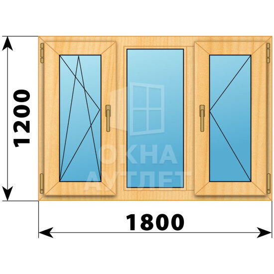 Трехстворчатое окно из сосны 1800×1200 ПO-Г-П ОА-42472