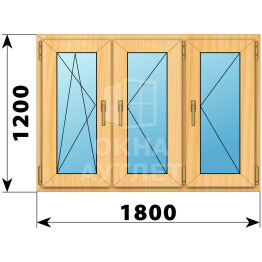 Трехстворчатое окно из сосны 1800×1200 ПO-П-П ОА-42655