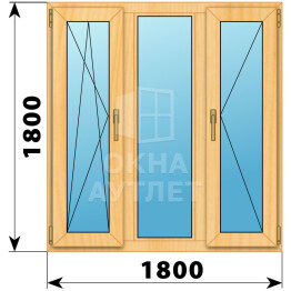 Трехстворчатое окно из сосны 1800×1800 ПO-Г-П ОА-42790