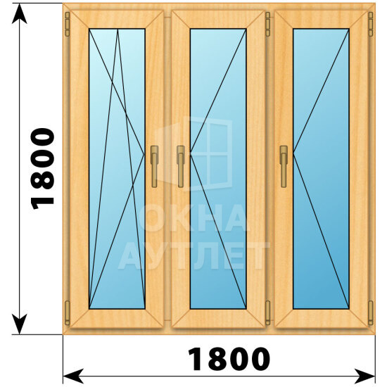 Трехстворчатое окно из сосны 1800×1800 ПO-П-П ОА-42916